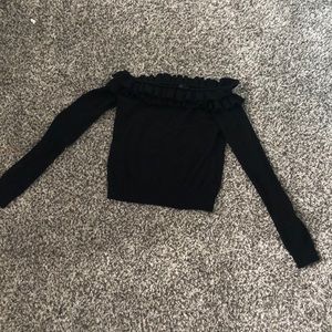 off the shoulder ruffle long sleeve shirt